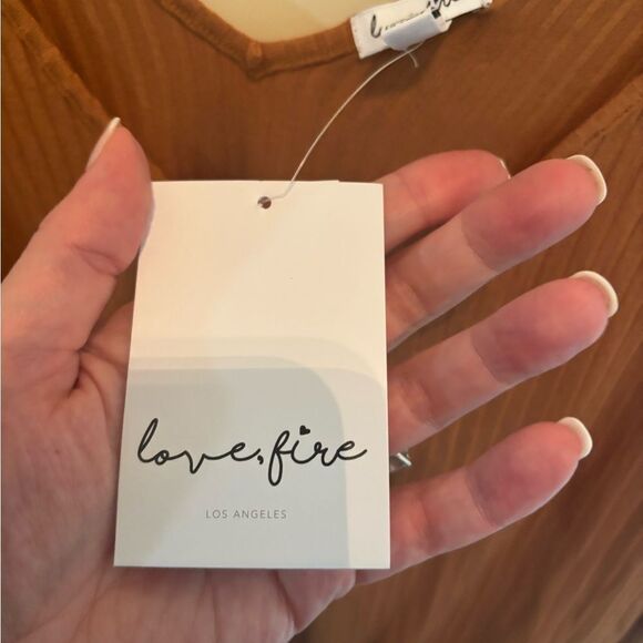 Anthropologie Love, Fire Double V neck  Caramel Knit Top - Picture 3 of 6